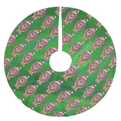 Lion Christmas On Green Brushed Polyester Tree Skirt