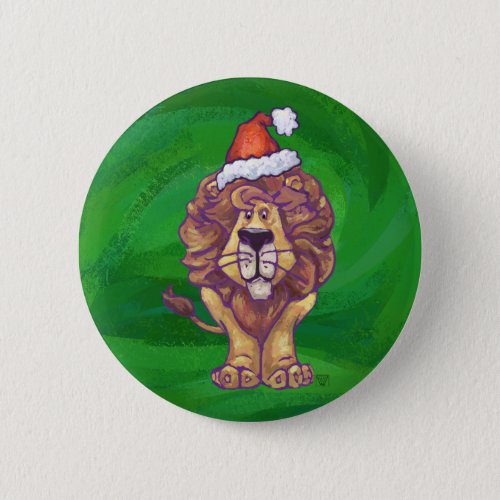Lion Christmas On Green Button