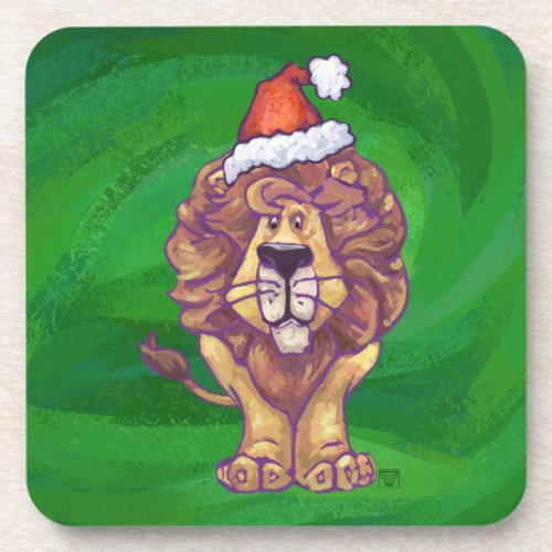 Lion Christmas On Green Coaster