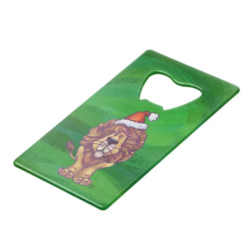 Lion Christmas On Green Credit Card Bottle Opener