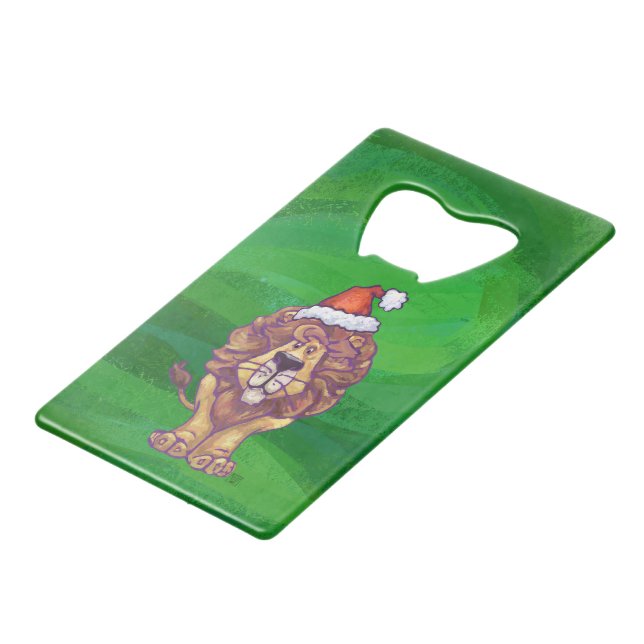 Lion Christmas On Green Credit Card Bottle Opener (Front Angled)