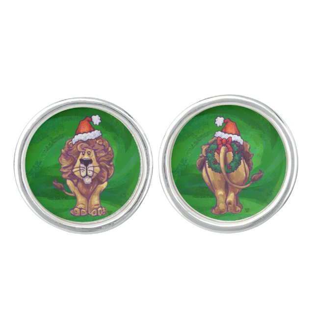 Lion Christmas On Green Cufflinks (Front)