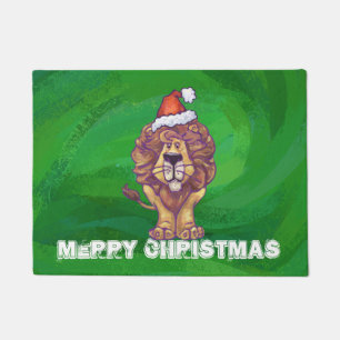 Lion Christmas On Green Doormat