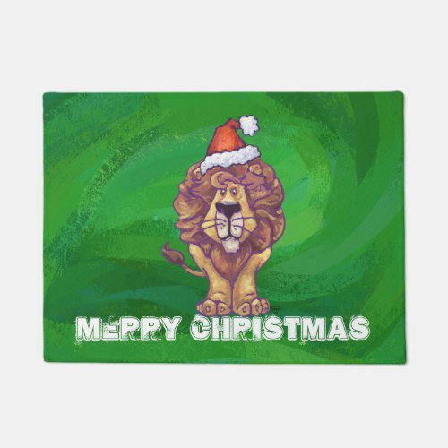 Lion Christmas On Green Doormat