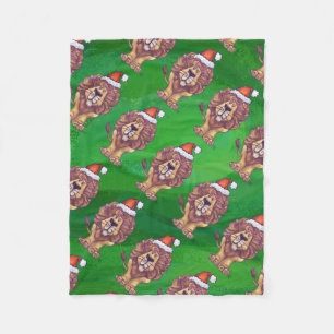 Lion Christmas On Green Fleece Blanket
