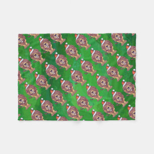 Lion Christmas On Green Fleece Blanket