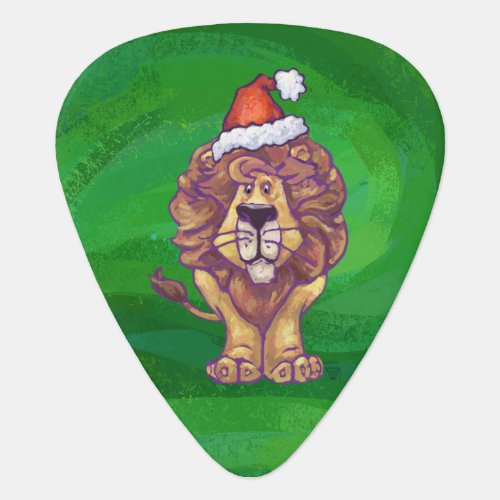 Lion Christmas On Green Guitar Pick