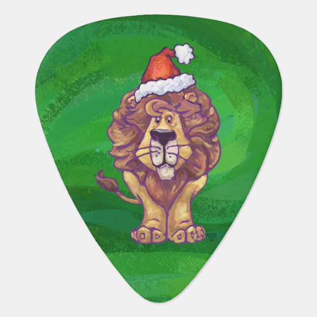 Lion Christmas On Green Guitar Pick (Front)