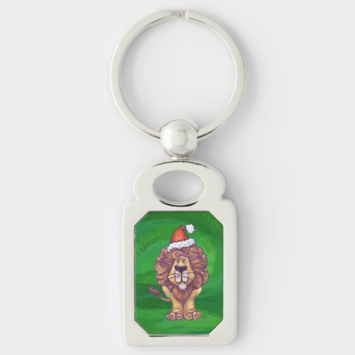 Lion Christmas On Green Keychain