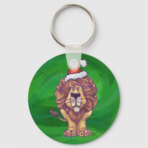 Lion Christmas On Green Keychain