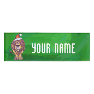 Lion Christmas On Green Name Tag