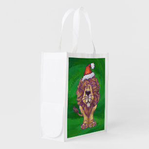 Lion Christmas On Green Reusable Grocery Bag