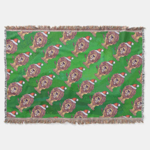Lion Christmas On Green Throw Blanket