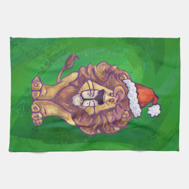 Lion Christmas On Green Towel (Horizontal)