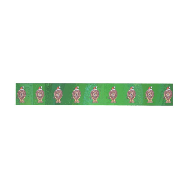 Lion Christmas On Green Wrap Around Address Label (Individual)