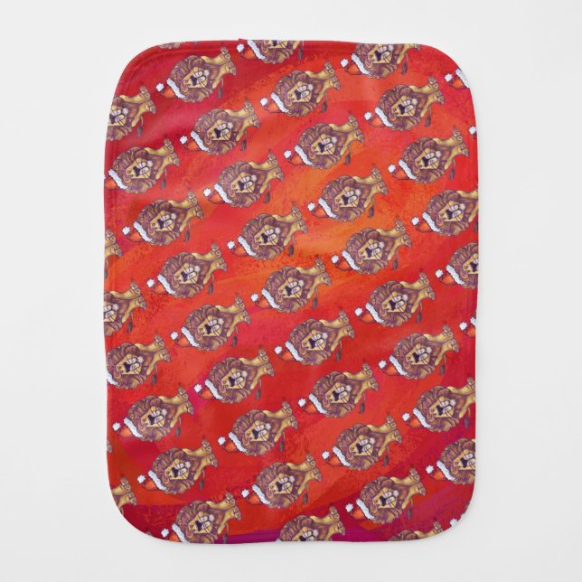 Lion Christmas On Red Baby Burp Cloth (Front)