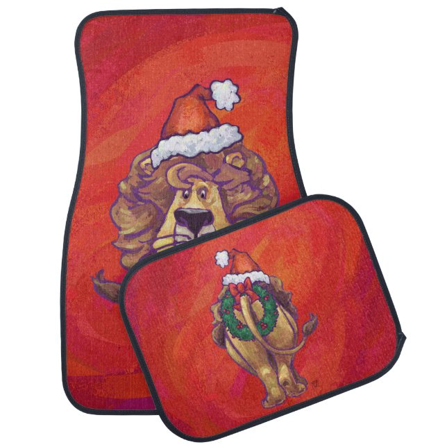 Lion Christmas On Red Car Floor Mat (Set)