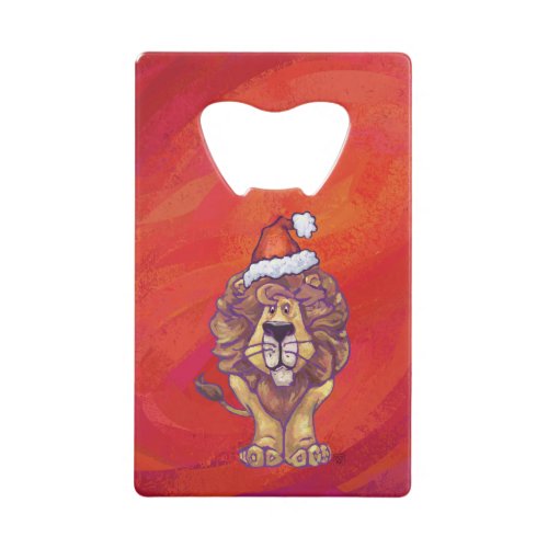 Lion Christmas On Red Credit Card Bottle Opener