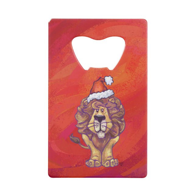 Lion Christmas On Red Credit Card Bottle Opener (Front)
