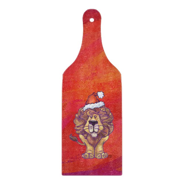 Lion Christmas On Red Cutting Board (Front)