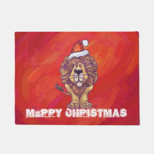 Lion Christmas On Red Doormat