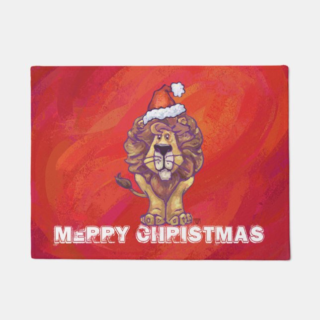 Lion Christmas On Red Doormat (Front)