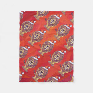 Lion Christmas On Red Fleece Blanket