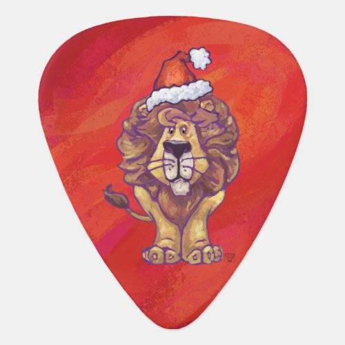 Lion Christmas On Red Guitar Pick