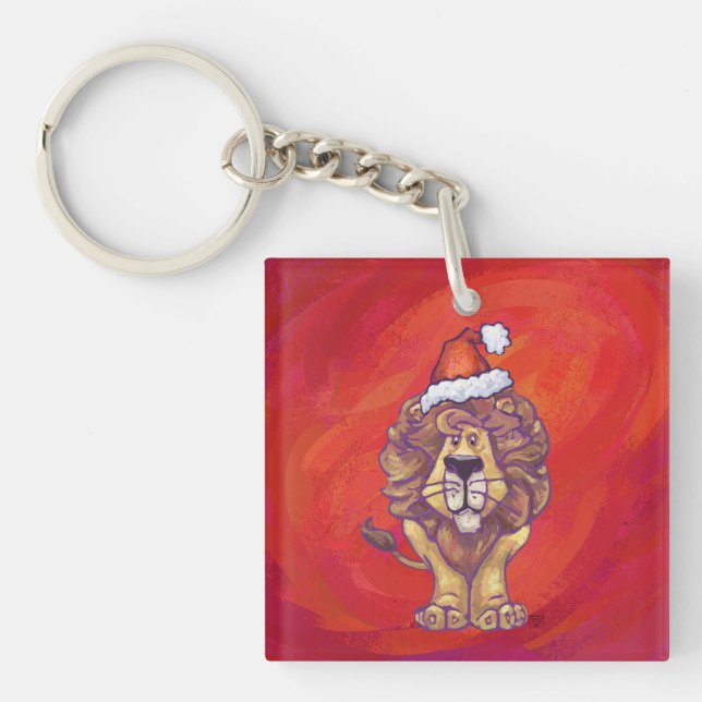 Lion Christmas On Red Keychain (Front)