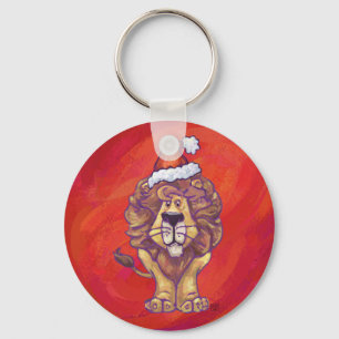 Lion Christmas On Red Keychain