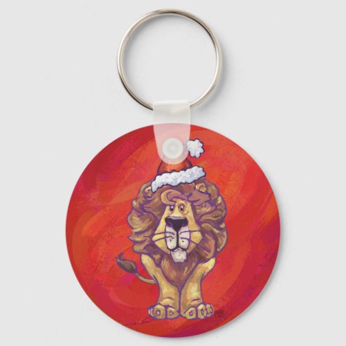 Lion Christmas On Red Keychain