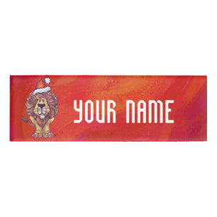 Lion Christmas On Red Name Tag