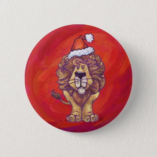 Lion Christmas On Red Pinback Button
