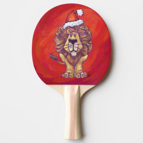 Lion Christmas On Red Ping_Pong Paddle