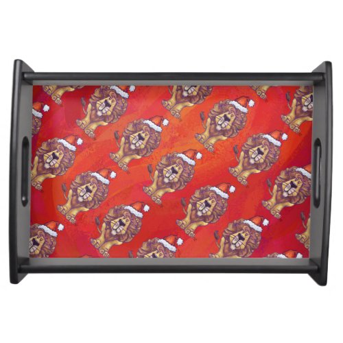 Lion Christmas On Red Serving Tray