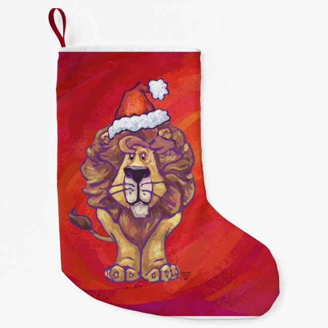 Lion Christmas On Red Small Christmas Stocking (Front)