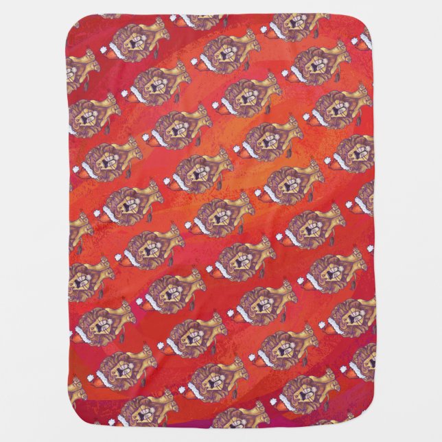 Lion Christmas On Red Stroller Blanket (Front)