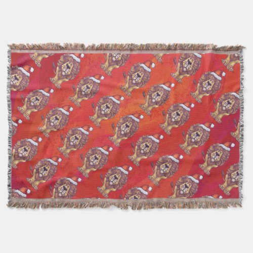 Lion Christmas On Red Throw Blanket