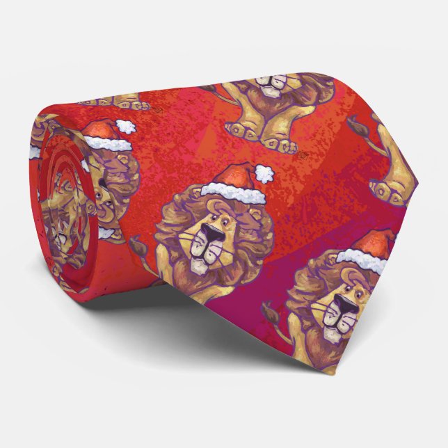 Lion Christmas On Red Tie (Rolled)