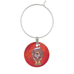 Lion Christmas On Red Wine Charm