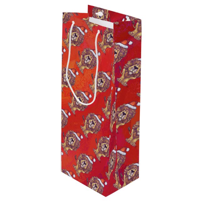 Lion Christmas On Red Wine Gift Bag (Front Angled)