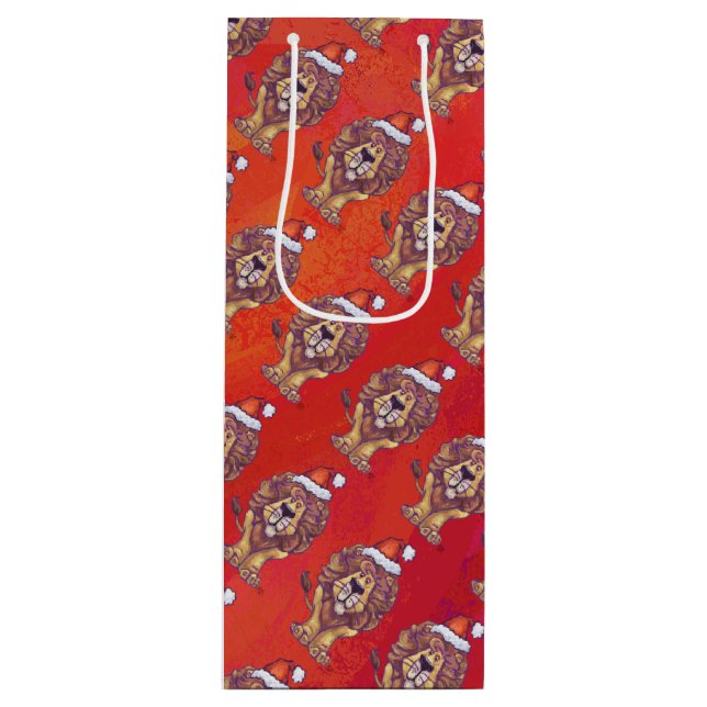 Lion Christmas On Red Wine Gift Bag (Front)