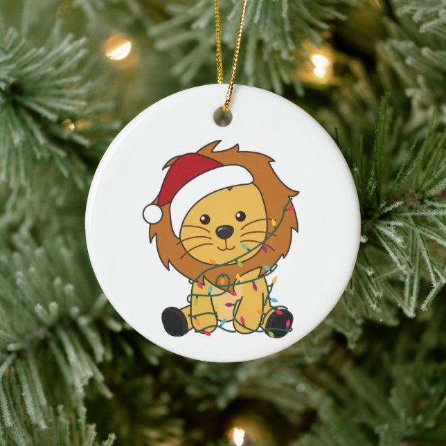 Lion Christmas Snow Winter Animals Lions Adult Clo Ceramic Ornament (Tree)