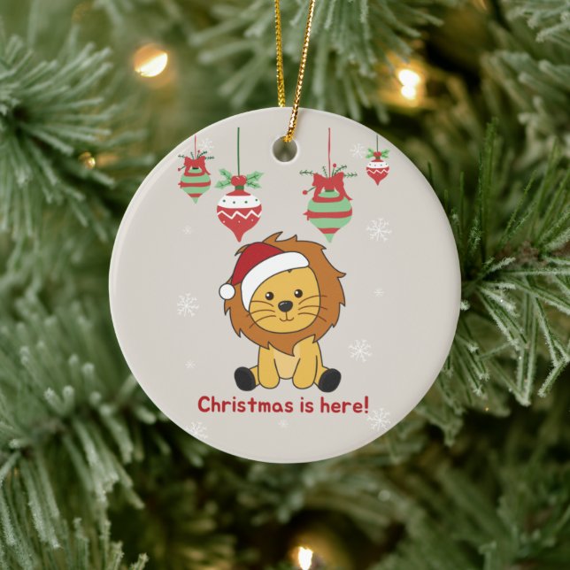 Lion Christmas Snow Winter Animals Lions Ceramic O Ceramic Ornament (Tree)