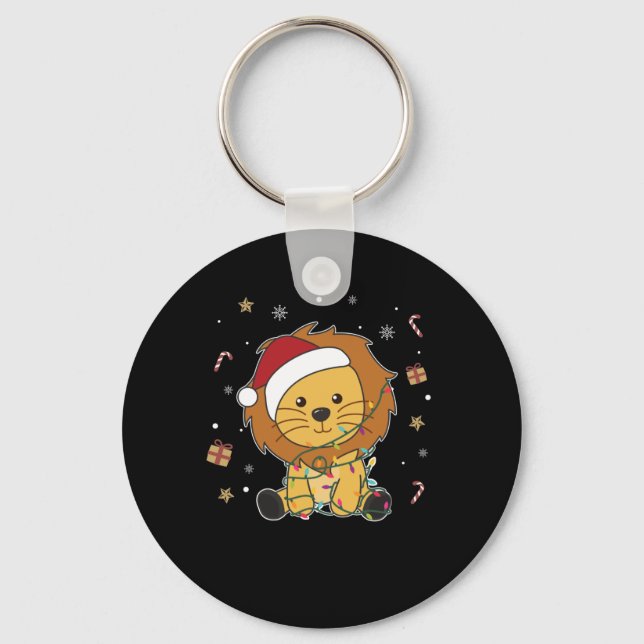 Lion Christmas Snow Winter Animals Lions Keychain (Front)