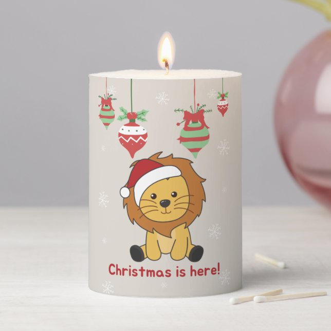 Lion Christmas Snow Winter Animals Lions Pillar Ca Pillar Candle (In Situ)