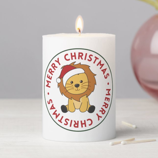 Lion Christmas Snow Winter Animals Lions Pillar Ca Pillar Candle (In Situ)