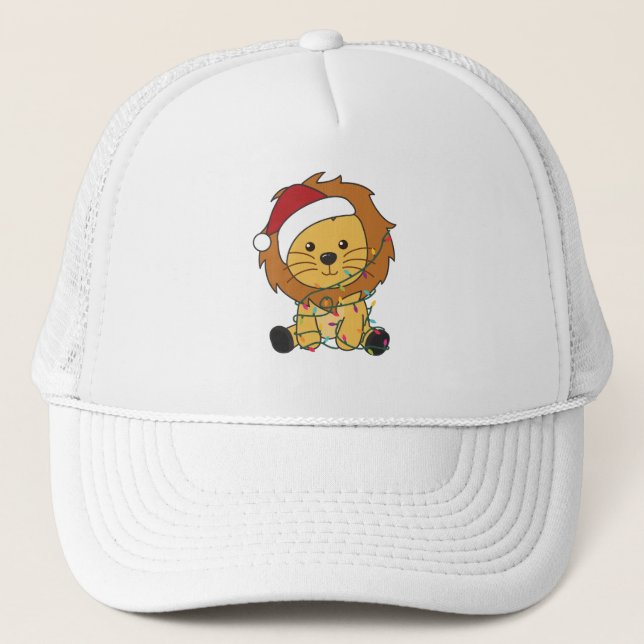Lion Christmas Snow Winter Animals Lions Trucker Hat (Front)