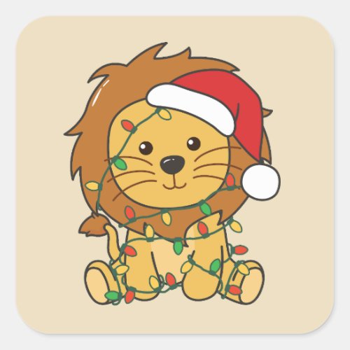 Lion Christmas Winter Animals Holiday Lions Square Sticker