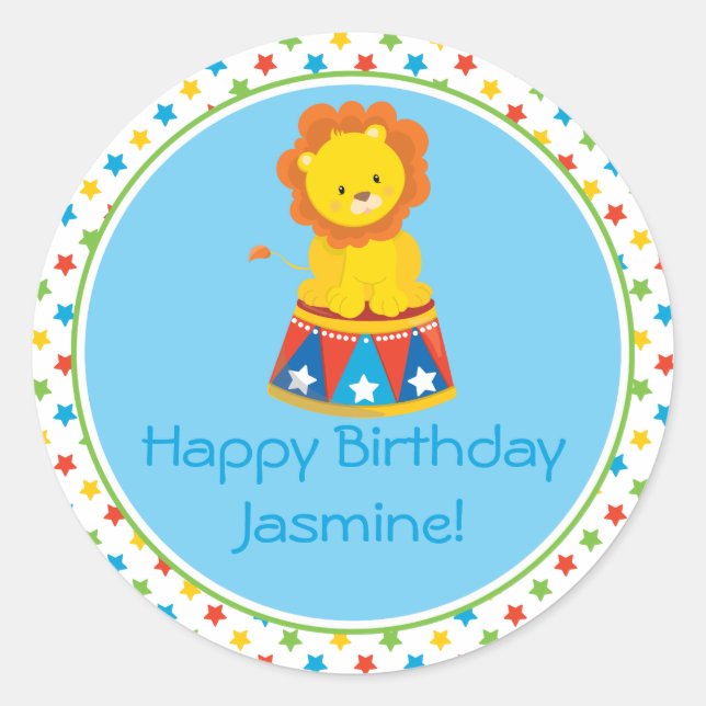 Lion | Circus Theme | Personalized Classic Round Sticker (Front)